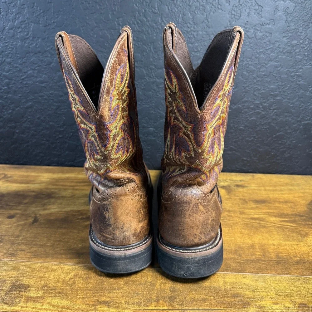 Justin WK4690 Brown Leather Steel Toe Western Work Boots Mens 10D